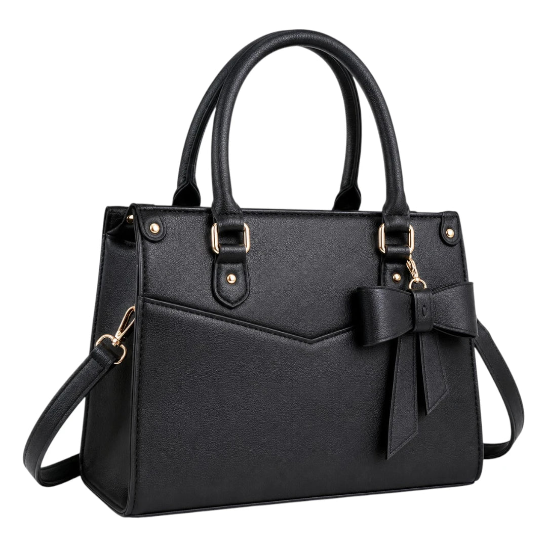 Michael Panes Handbag Trading Inc Black Elegant Bow Accent Top Handle Satchel Bag