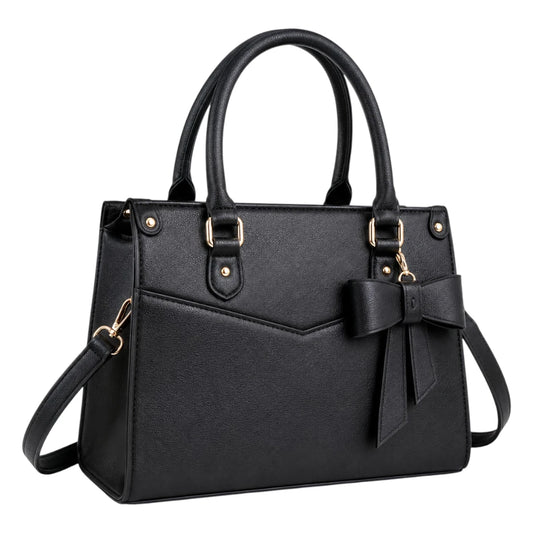 Michael Panes Handbag Trading Inc Black Elegant Bow Accent Top Handle Satchel Bag