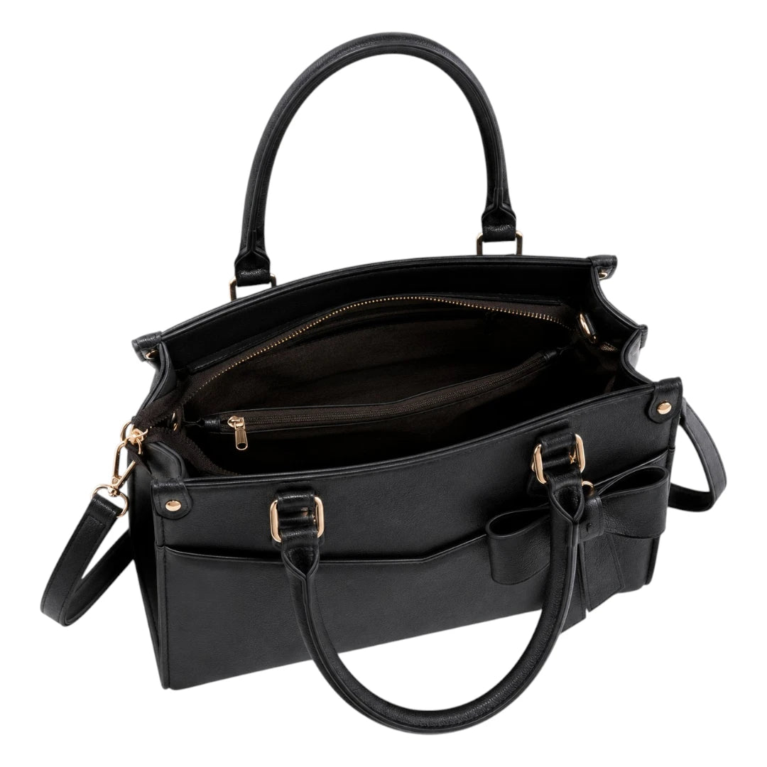 Michael Panes Handbag Trading Inc Black Elegant Bow Accent Top Handle Satchel Bag