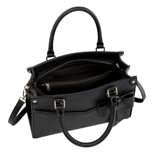 Michael Panes Handbag Trading Inc Black Elegant Bow Accent Top Handle Satchel Bag